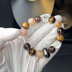 TIMESWIND Original Natural Ice Obsidian 12mm Yellow Phantom Quartz Tigers Eye Beaded Women Men Bracelet with Certificate