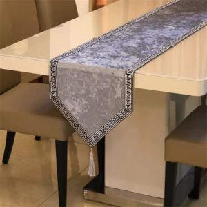 Polos Minimalis Mewah Taplak Meja Panjang Table Runner Beludru Velvet 32x180cm & 32x210cm Kain perabotan lembut meja makan