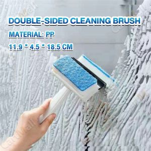 Double-Sided Cleaning Brush Glass Wiper With Cleaning Sponge Squeegee 2 in 1 Scraper Bathroom Wall Cleaner