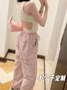 Quần Tây Nữ Màu Hồng Cạp Cao Ống Đứng Bó Sát Phong Cách Mỹ Quần Dài Đến Mắt Cá Chân Làm Tăng Chiều Cao