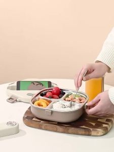 WORTHBUY | Hộp Cơm Trưa Bằng Thép Không Gỉ 304 Capybara 3/4 Ngăn Hình Vuông Di Động Kèm Bộ Dao Dĩa Dành Cho Trẻ Em Và Học Sinh Có Thể Hâm Nóng