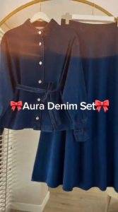 Setelan Wanita Kekinian Aura Set WD Jeans Premium M L XL XXL DAPAT BLOUSE + ROK PANJANG Oneset Remaja Korean Style Ootd Casual Hijab Setcel Dewasa Terbaru Outfit Jalan Jalan