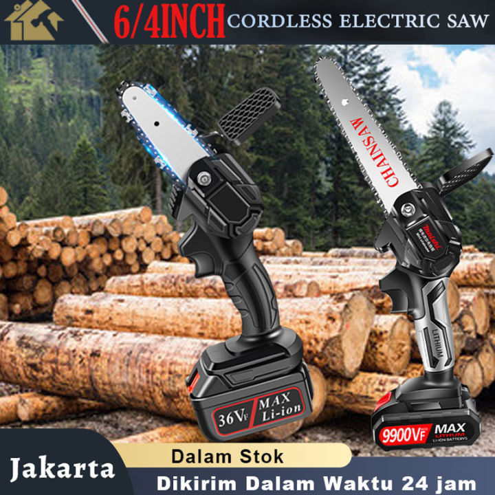 Chainsaw Gergaji Listrik Cordless Rantai Elektrik Mini 9900VF 6/4 inch ...