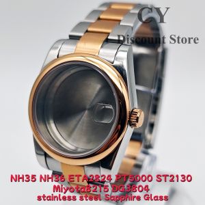36mm 39mm Two‑Tone Stainless Steel Watch Case Sapphire Glass Fit NH35 NH36 PT5000 ST2130 Miyota8215 Movement Watch Repair Parts