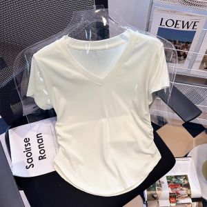 Summer French Design Tucked V-Neck T-Shirt
