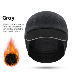 West Biking | WEST BIKING Winter Fleece Cycling Cap with Ear Covers Reflective Brim Thermal Bike Hat Ponytail Hole Windproof Outdoor Running