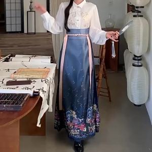 Dazzlin  Jenis Baru Musim Gugur dan Sejuk Percutian Pakaian Han Jenis Sehelai Kuda Rok Pinggang Tinggi Komuter Serba Boleh Kelihatan Kurus A Rok Panjang Perkataan