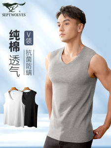 Pure Cotton Wide Strap Vest Mens V-neck Sleeveless Sweatshirt Heart-shaped Collar Cut Sleeve T-shirt High-end Full Cotton Shoulder Pad