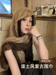 ผ้าพันคอไหมลินินสไตล์ย้อนยุคชาติพันธุ์สำหรับผู้หญิง ผ้าพันคอแบบยาวคลุมไหล่สีผสม ผ้าพันคอฤดูร้อนป้องกันแสงแดด ผ้าพันคอแบบยาวสำหรับคู่รัก