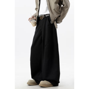 V37 American Drapey Wide Leg Mens Pants Autumn White High Street Straight Loose Casual Trousers Polyester Fiber Straight Leggings