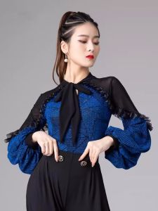 Modern Dancer Social Latin Waltz National Standard Dance Lotus Leaf Long Sleeve One Piece Top