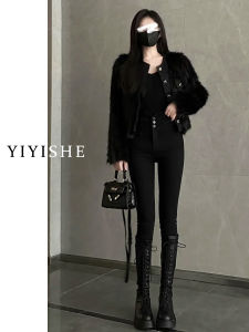 High Waist Fleece Lined Thickened Elastic Slim Fit Bootcut Pencil Jeans Womens Casual Cotton Stretch Denim Zipper Closure