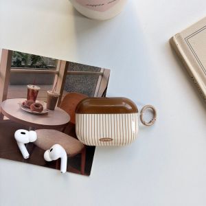 Retro Simple Coffee Colored Stripes Lines Pattern Protective Earphone Case Suitable for AirPods 1 2 3 4 Pro Pro2 Pro3