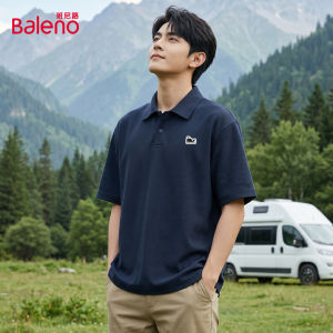 BALENO | Heavy-duty Waffle Texture Polo Shirt Navy Blue Collar Short Sleeve T-shirt