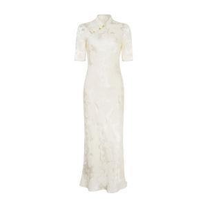 Figure Flattering Chinese Style Chevron Pattern Acetate Qipao Dress