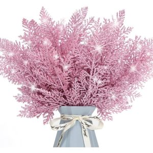 1/3/5Pcs Pink Christmas Decortions Glitter Leaves Hanging Christmas Tree Picks Ornament Pine Branches for 2026 Home Gifts Decor