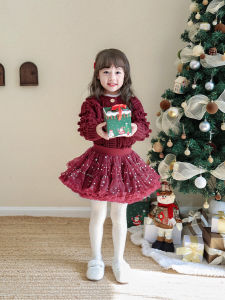 เสื้อสเวตเตอร์ถักสีแดงสำหรับเด็กผู้หญิง เสื้อคาร์ดิแกนแฟชั่นฤดูใบไม้ร่วง/ฤดูหนาว เสื้อคลุมกันหนาวแบบสวมหัว แขนยาว ปกกลม สไตล์เกาหลี