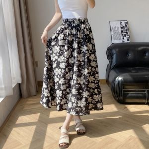 Summer 2025 New Floral Print A-Line Midi Skirt Womens Slimming Drapey High Waist Skirt Versatile High Quality Chinese Made