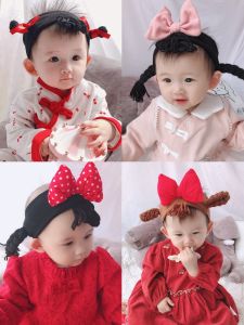 Baby Headwear Princess Girl Big Bow Knot Childrens Wig Plaited Hair Band One Year Old Infant Hair Accessory Hanfu New Year
