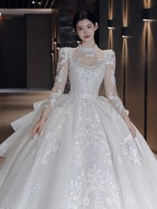 ชุดแต่งงานสไตล์เจ้าหญิงฝรั่งเศส แขนยาว คุณภาพสูง ประดับเพชร ชุดเจ้าสาว ชุดราตรี ชุดราตรี ชุดเจ้าสาว ชุดราตรี