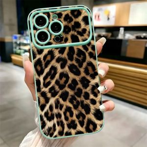 Classic Leopard Print Contrast Frame Phone Case For iPhone 17 16 15 14 13 12 11 Pro Max Plus Soft Shockproof TPU Cover