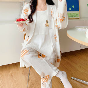 Pure Cotton Air Cotton Postpartum Sleepwear Set for Pregnant Women Winter Exclusive Long Sleeve V-Neck Button Front Closure