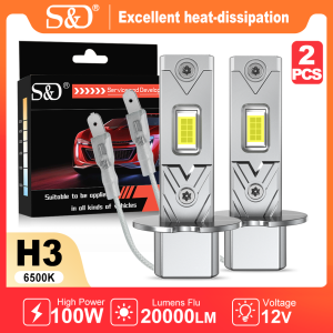 S&D H3 LED Headlight Bulb 100W 20000LM Car Headlight 3570 CSP Chips 6500K White Super Bright Wireless Auto Fog Lamp Fog Lights