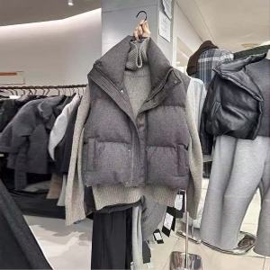 Gray Short down Cotton Vest Womens High-End Feeling Outerwear Trendy Shoulder Coat Casual Long Pants High Waist A-Line Skirt