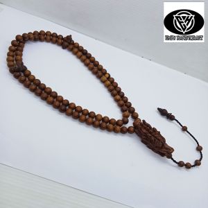 Tasbih kayu kelor emas kepala ukir naga A345