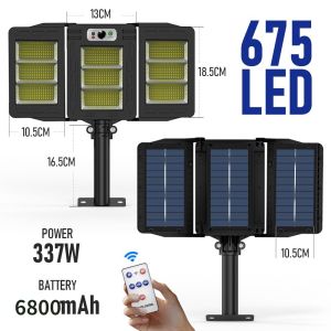 675 LED Solar Light Outdoor 3 Head Motion Sensor Solar Street Light Waterproof Remote Control Solar Garden Wall Lamp