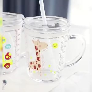 Lakuku - Gelas Minum Susu Sedotan Anak bahan Kaca 400ml