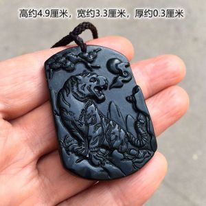 Tian Mountain Tiger Pendant Necklace Mens Fashion Jewelry Tai Mountain Ink Jade Tiger Symbol of the Year Lucky Charm