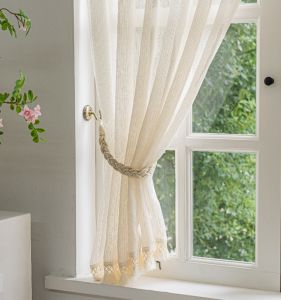 Handwoven Cotton Linen Curtain Tie American Japanese Country Style Gauze Curtain Belted Ties Binding Cord Drapery Clips