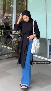 Xavira Tunik Kemeja Oversize Linen Wanita Polo Shirt - Atasan Wanita Lengan Panjang Oversize