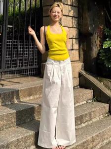 Summer Knitted Sleeveless Vest Womens Fashion Slim Fit Inner Wear with Strap French Style Neck Hanging Top Casual Commute Style