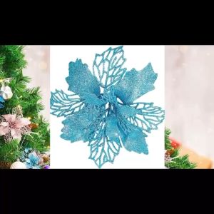 BINLU 12pcs 16cm White Glitter Christmas Flowers Big Size Christmas Decorations Artificial Flower for Decoration with Sticks Christmas Tree Decor Christmas Decoration for Home Wreath Tree Ornaments