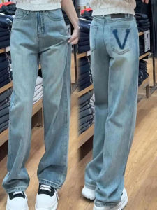 Quần Jeans Denim Ống Thẳng Cạp Cao Rộng Cho Nữ Quần Dài Dài Đến Sàn Mùa Thu 2025 Quần Jeans Denim Co Giãn Thường Ngày