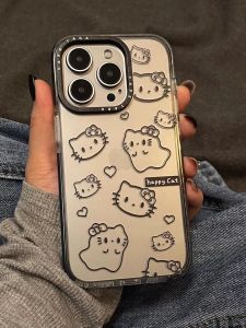 Creative Cute Line KT Cat Phone Case for Apple 17Promax iPhone 15 New Model 15Pro Women Style 14Pro Black Edge Protective Cover