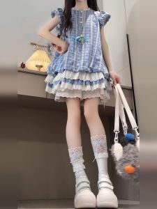 Girls Summer Outfit Dress Set 2025 New Style Bubble Sleeve Cake Skirt Ruffle Bottoming Pants Two Piece Set Princess Style Cotton
