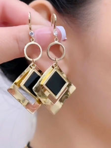 Elegant Black Diamond Long Tassel Womens Earrings Luxury Geometric Dangle Studs Fashionable Hoop Jewelry Accessories