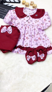 (3in1) Dress Baby Naura GRATIS BANDANA & SEPATU / Dres Bayi 0-12 0-6 3-6 6-12 Bulan Anak Perempuan Setelan Baju Girl Set Kado Jumper Import Flower Kiosbalitafawa