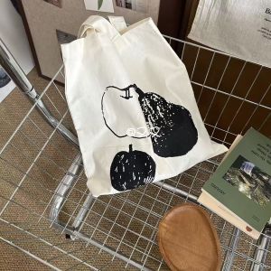 Túi Đeo Vai in Hình Trái Cây Cotton Mỏng Kiểu Hàn Quốc Túi Vải Cotton Đeo Vai Đơn Cho Nữ Túi Vải Cotton in Họa Tiết Trái Cây