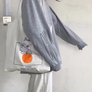 Fashion Tote Bag Canvas Bag College School Student Women Tuition Shopping Beg Wanita Pelajar Perempuan单肩手提学生工作百搭帆布包