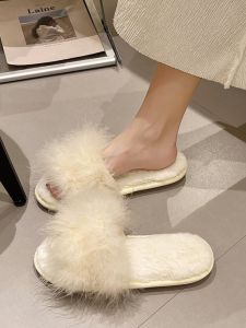 Fluffy Slippers Womens Outwear Ins2024 New Arrival K-style Fashion Casual Turkey Feather Sandals Womens Outwear