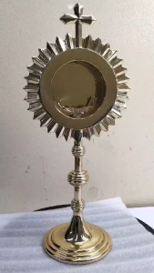 12 Inch Catholic Brass Monstrance Polished Brass Eucharistic Adoration Church Altar Vessel