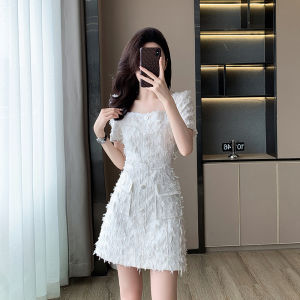 Summer New Style Small Fragrance Wind Dress Womens French Collar Waist Cinched Short Skirt High Quality Short Dress
