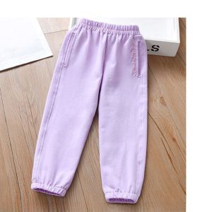 Girls Casual Sporty Pants Spring Autumn Fashionable Long Trousers Childrens Cotton Elastic Waistband No Lining Breathable