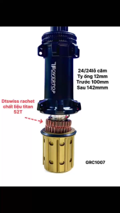 Đùm Overtop 24/24lỗ căm (mã 1007) ty ống 12mm chất liệu dtswiss rachet 52t bằng titan dành cho xe đạp