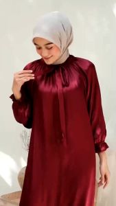 LUNA DRESS BAHAN CRADENZA SHIMMER SILK PREMIUM TIDAK MENERAWANG|DRESS SHIMMER TERBARU