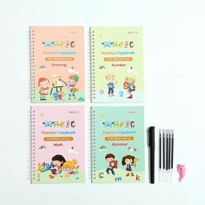 (4 Book/Set) Kid Magic Writing Calligraphy Tracing Book Handwriting Copybook Reusable Learning Calligraphic Practice